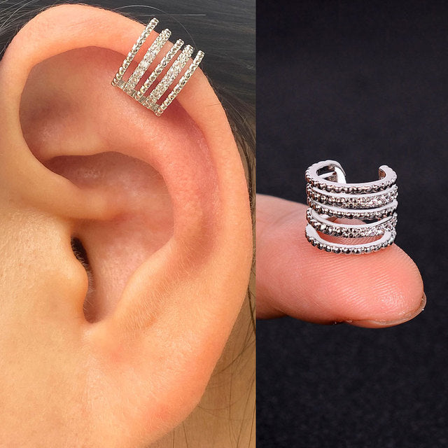 1Pc Hollow Geometry Rainbow CZ Cuff Wrap Clip On Earrings Women Climber Ear Cartilage Bone Clips