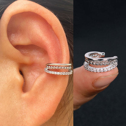 1Pc Hollow Geometry Rainbow CZ Cuff Wrap Clip On Earrings Women Climber Ear Cartilage Bone Clips